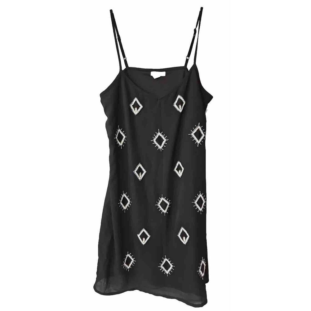 Old Navy Beaded Black Slip Dress‎ Size XS Spaghetti Strap Aztec Diamond